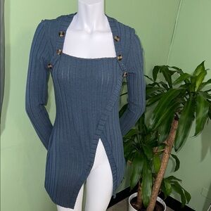 SHEIN Blue Button-Detail Cardigan